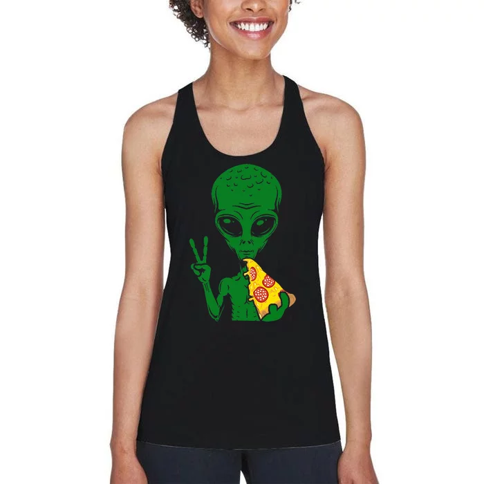 Funny Alien Head Eating Pizza Ufo Extraterrestrial Women's Racerback Tank