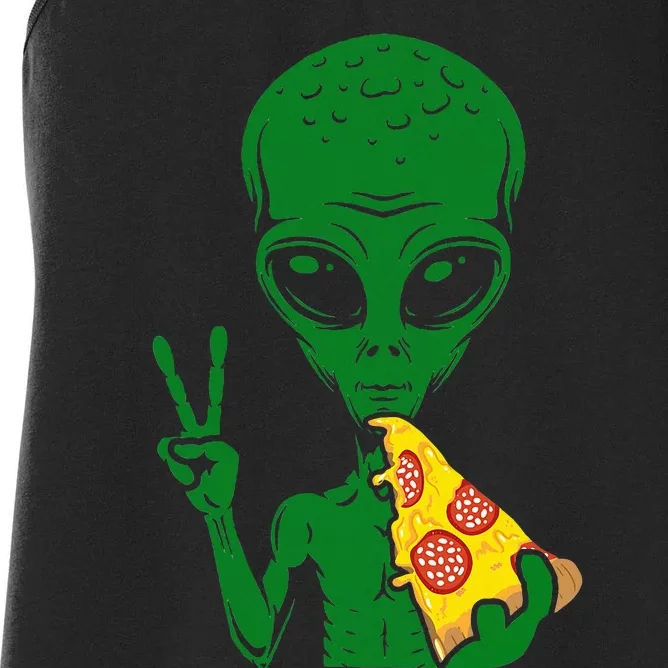 Funny Alien Head Eating Pizza Ufo Extraterrestrial Women's Racerback Tank