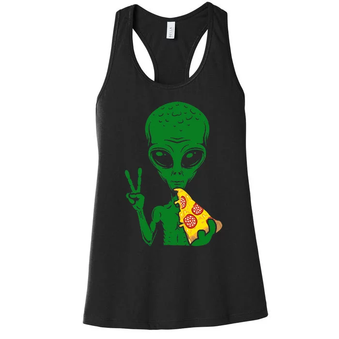 Funny Alien Head Eating Pizza Ufo Extraterrestrial Women's Racerback Tank