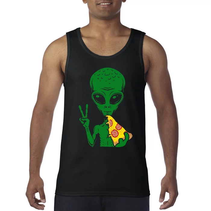 Funny Alien Head Eating Pizza Ufo Extraterrestrial Tank Top