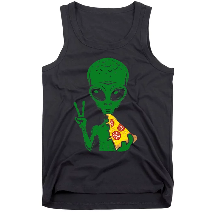 Funny Alien Head Eating Pizza Ufo Extraterrestrial Tank Top