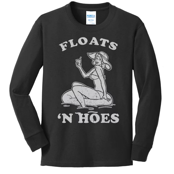 Floats And Hoes Funny Float Trip Tubing River Float Kids Long Sleeve Shirt