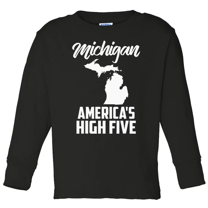 Funny Americas High Five State Of Michigan Gift Men Women Toddler Long Sleeve Shirt