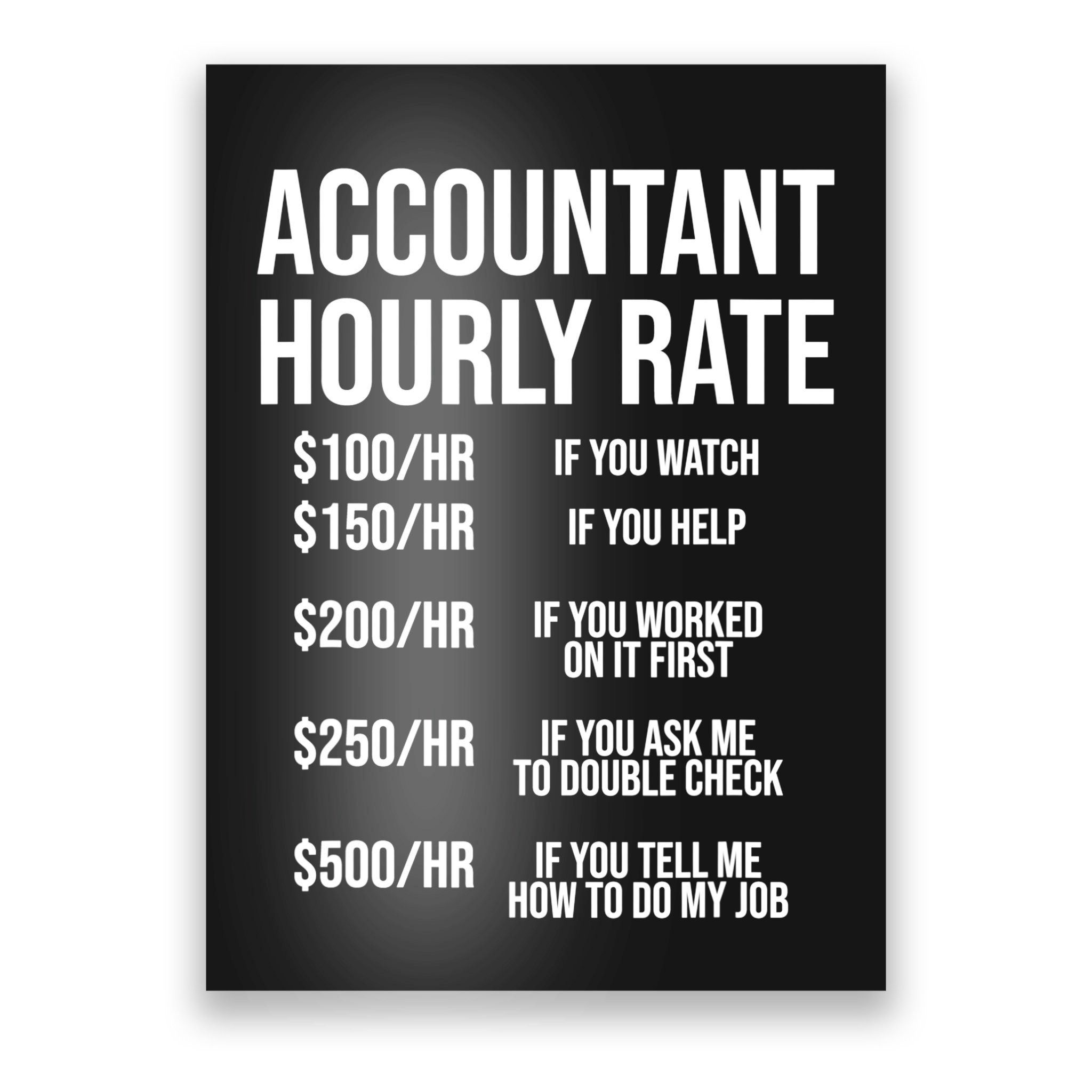 Funny Accountant Hourly Rate Accounting CPA Humor TShirt Poster |  TeeShirtPalace