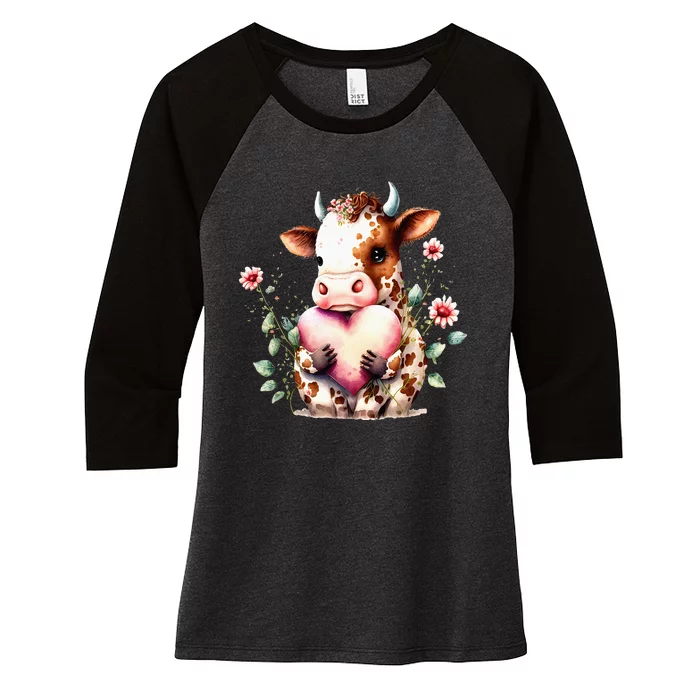 Funny A Heart For Sweet Cow Women's Tri-Blend 3/4-Sleeve Raglan Shirt