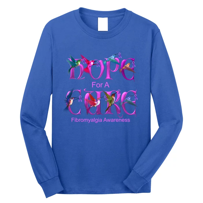 Fibromyalgia Awareness Hope Cure Hummingbird Gift Long Sleeve Shirt