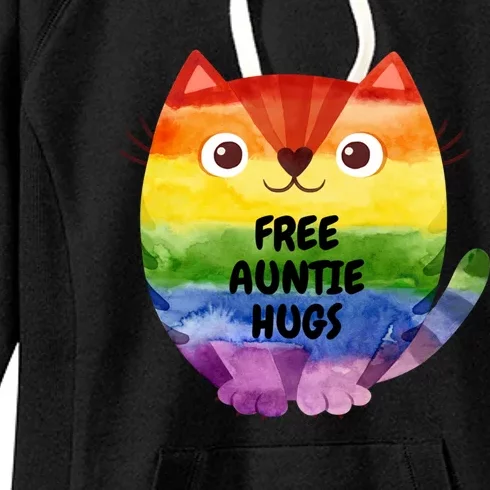 Free Auntie Hugs Pride Lgbtq Flag Cat Cool Gift Women's Fleece Hoodie