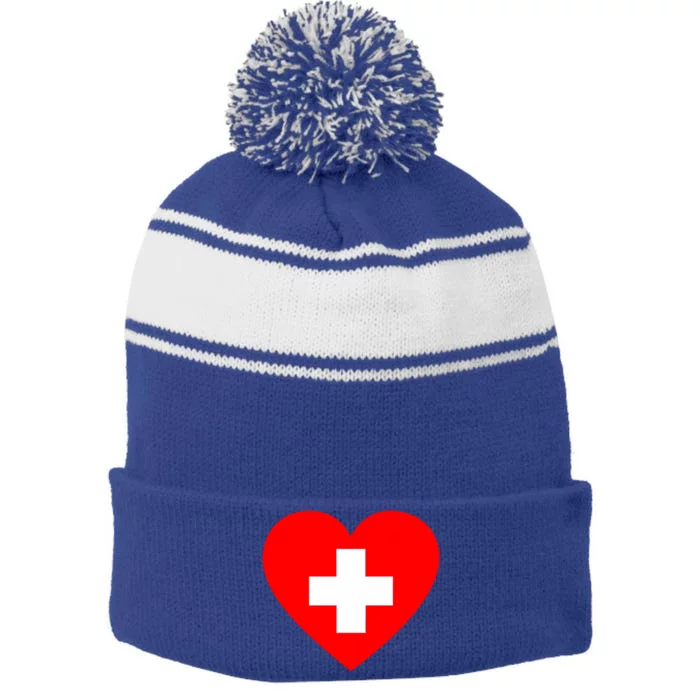 First Aid Heart Health Care Gift Stripe Pom Pom Beanie