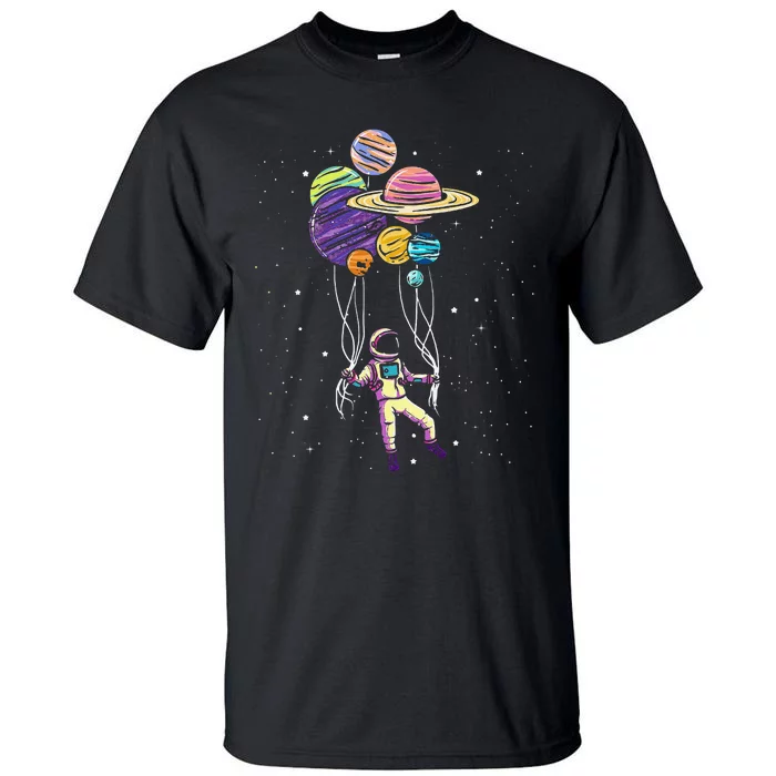 Funny Astronaut Holding Planet Balloons Stem Tall T-Shirt