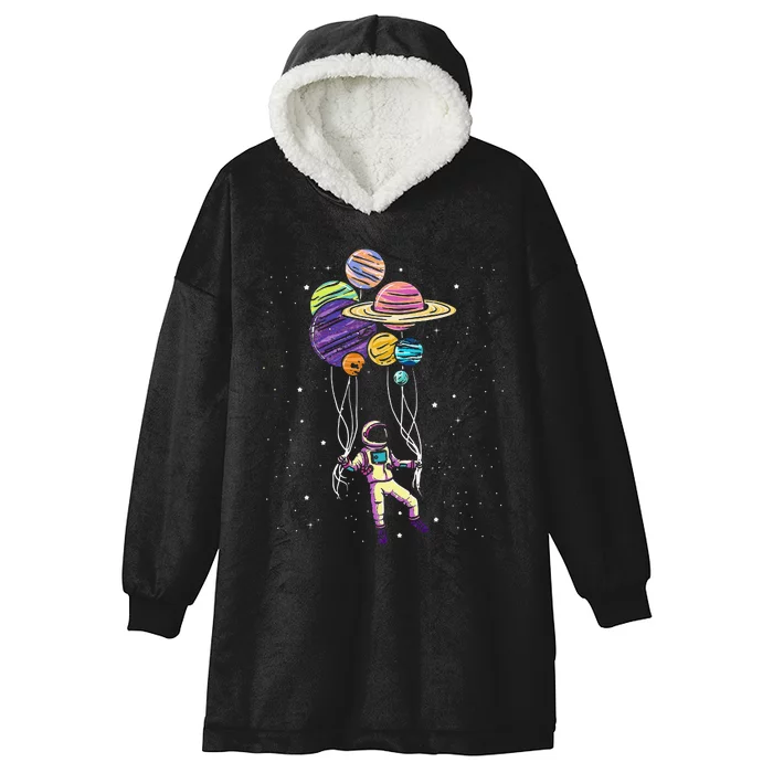 Funny Astronaut Holding Planet Balloons Stem Hooded Wearable Blanket