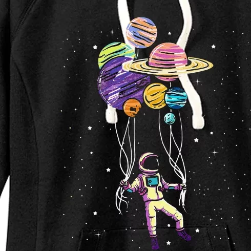 Funny Astronaut Holding Planet Balloons Stem Women's Fleece Hoodie