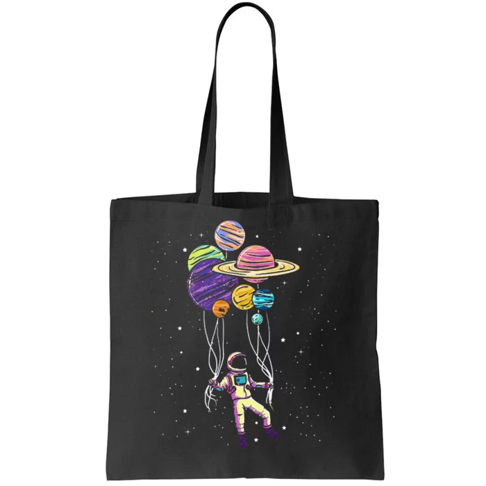 Funny Astronaut Holding Planet Balloons Stem Tote Bag