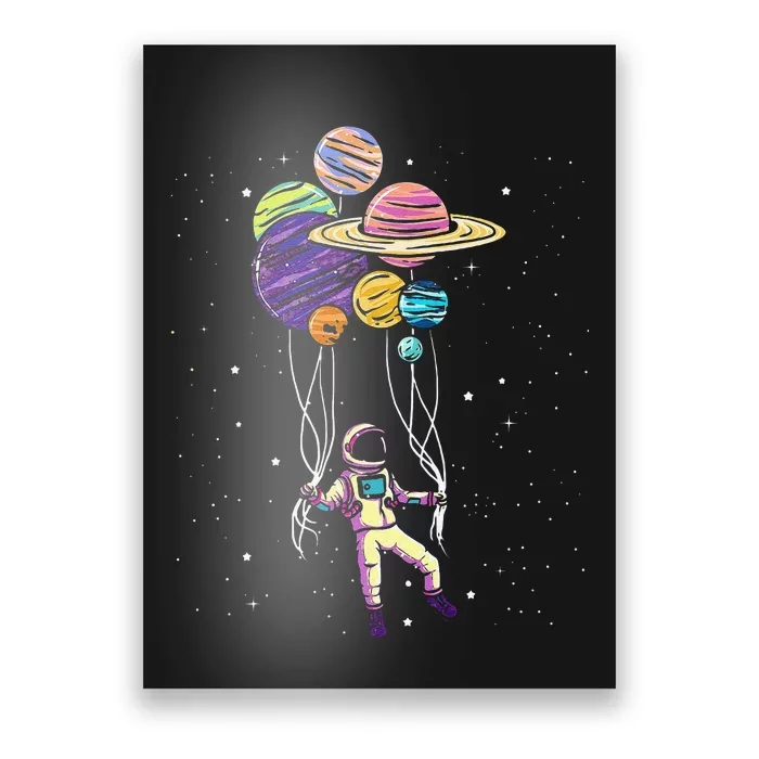 Funny Astronaut Holding Planet Balloons Stem Poster