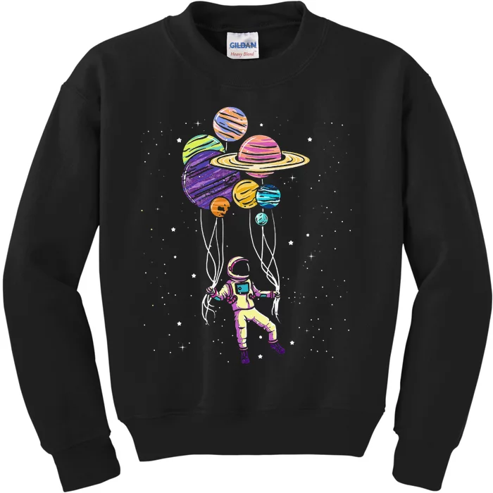 Funny Astronaut Holding Planet Balloons Stem Kids Sweatshirt