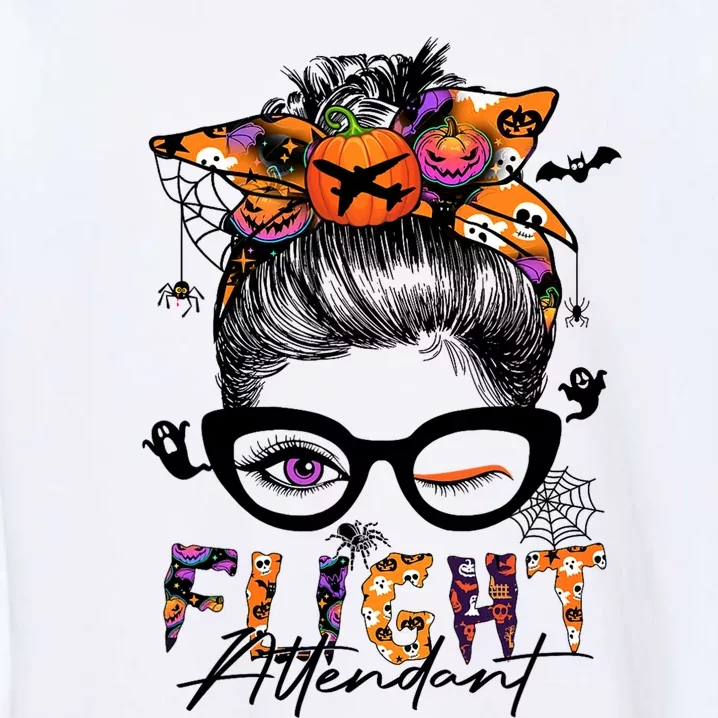 Flight Attendant Halloween Costume Messy Bun Pumpkin Garment-Dyed Sweatshirt