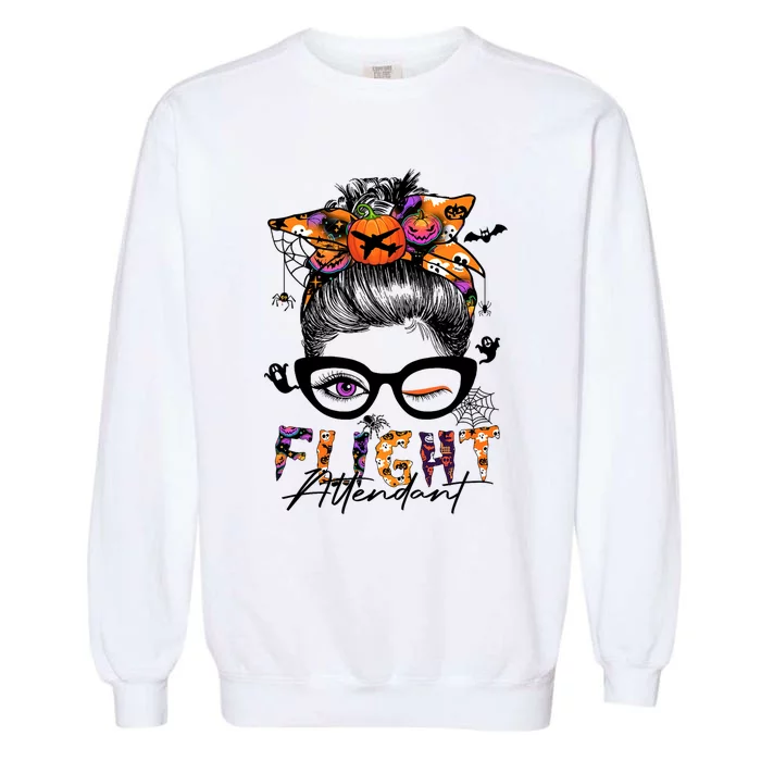 Flight Attendant Halloween Costume Messy Bun Pumpkin Garment-Dyed Sweatshirt