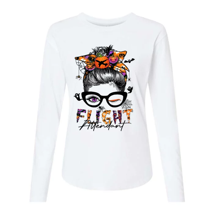 Flight Attendant Halloween Costume Messy Bun Pumpkin Womens Cotton Relaxed Long Sleeve T-Shirt