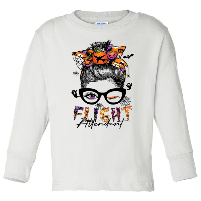 Flight Attendant Halloween Costume Messy Bun Pumpkin Toddler Long Sleeve Shirt