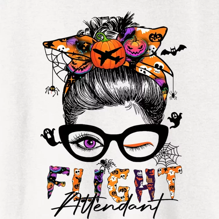 Flight Attendant Halloween Costume Messy Bun Pumpkin Women's Crop Top Tee