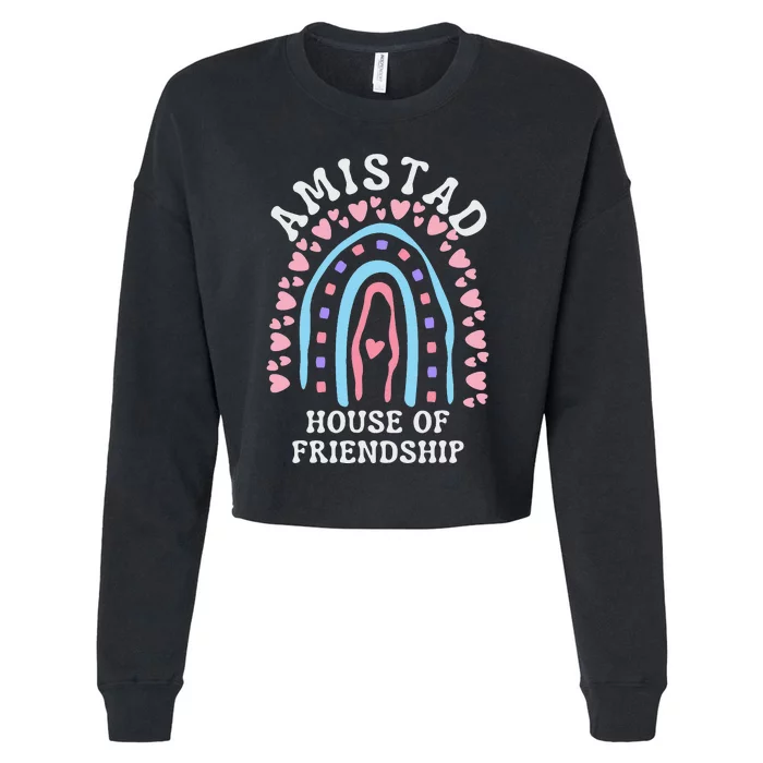 Funny Amistad House Of Friendship Boho Heart Rainbow Cropped Pullover Crew