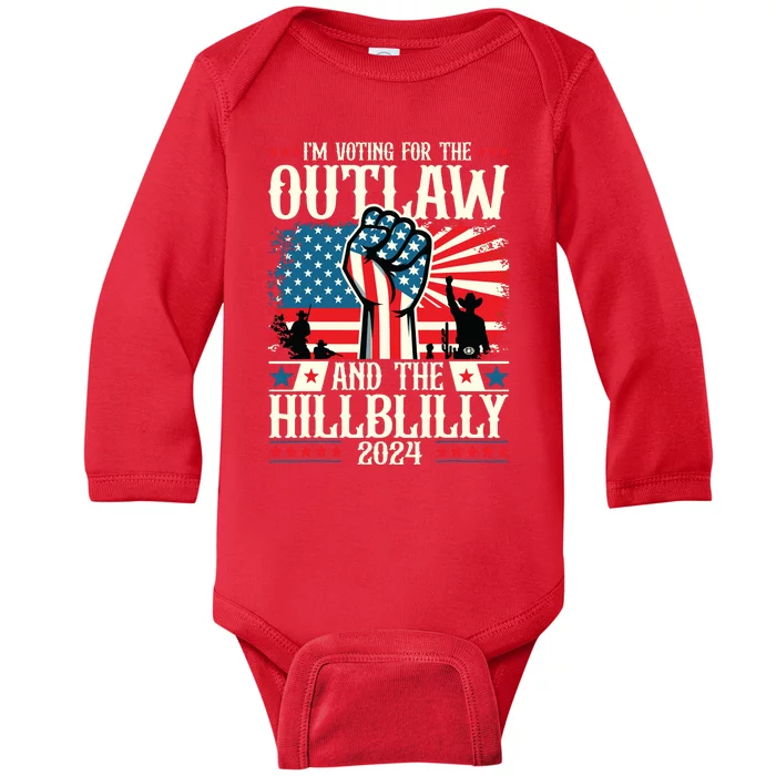 Felon And Hillbilly 24 Pro Trump 2024 Flag Funny Political Baby Long Sleeve Bodysuit