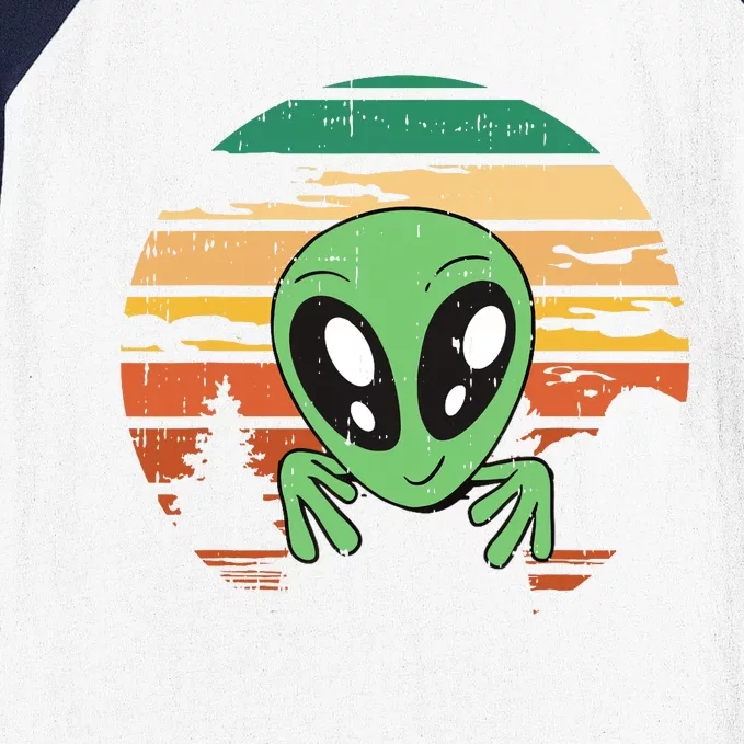 Funny Alien Halloween Costume Retro UFO Baseball Sleeve Shirt