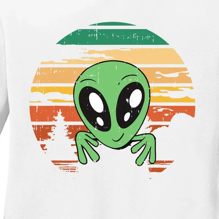 Funny Alien Halloween Costume Retro UFO Ladies Long Sleeve Shirt