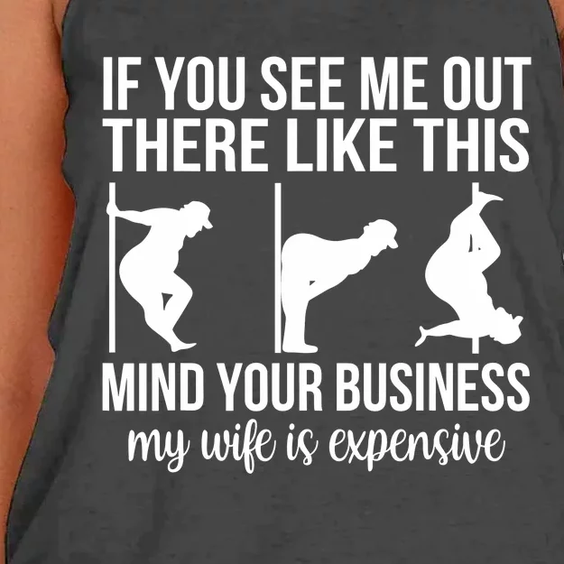 Funny Adult Humor My Wife Is Expensive Funny Stripper Gag Women's Knotted Racerback Tank