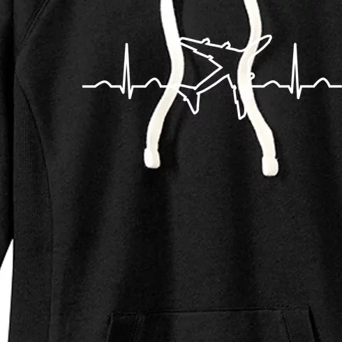 Funny Airplane Heartbeat Aviation Fan Gift Women's Fleece Hoodie