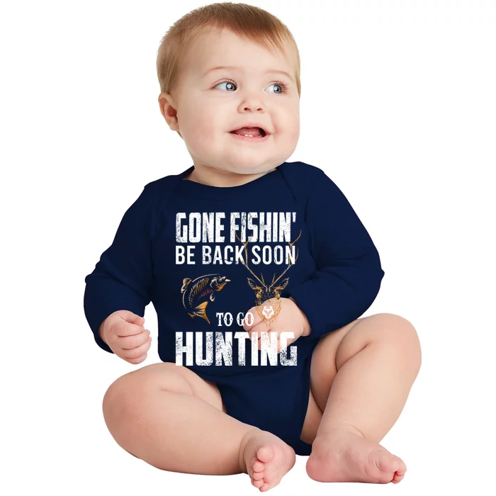 Fishing And Hunting Funny Fish Deer Hunter Gag Gift Gift Baby Long Sleeve Bodysuit