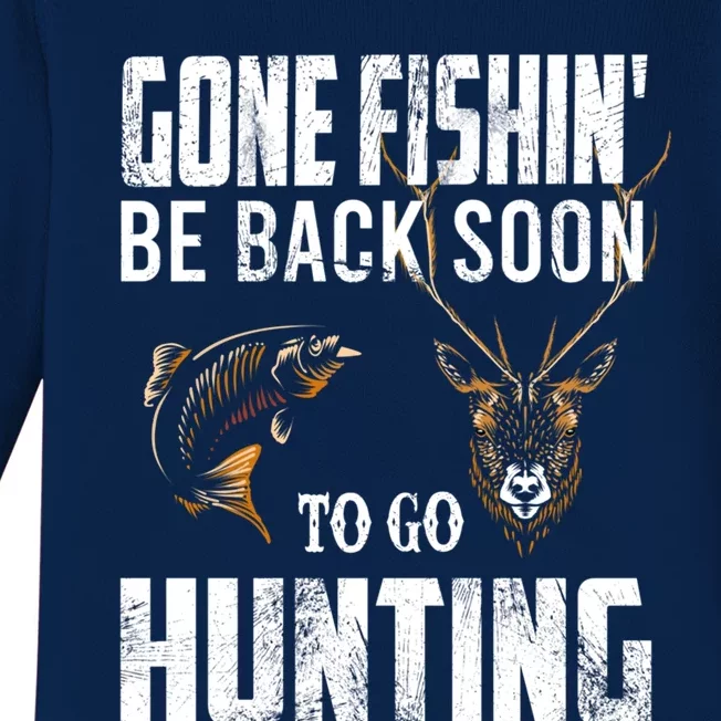 Fishing And Hunting Funny Fish Deer Hunter Gag Gift Gift Baby Long Sleeve Bodysuit