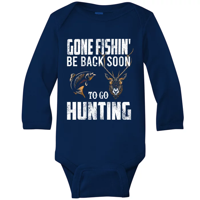 Fishing And Hunting Funny Fish Deer Hunter Gag Gift Gift Baby Long Sleeve Bodysuit