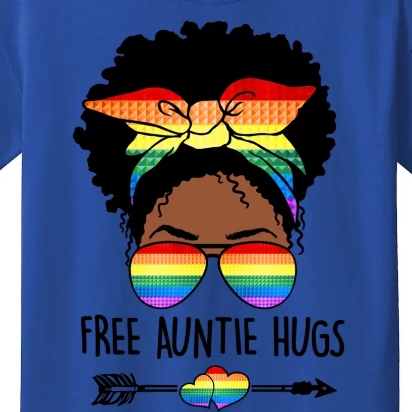 Free Auntie Hugs Messy Bun Lgbt Pride Month Black Gift Kids T-Shirt