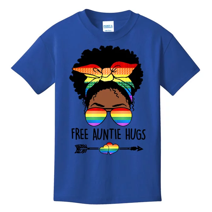 Free Auntie Hugs Messy Bun Lgbt Pride Month Black Gift Kids T-Shirt