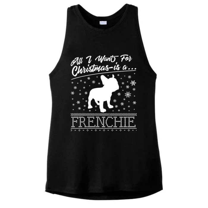 Frenchie All I Want For Christmas French Bulldog Great Gift Ladies Tri-Blend Wicking Tank