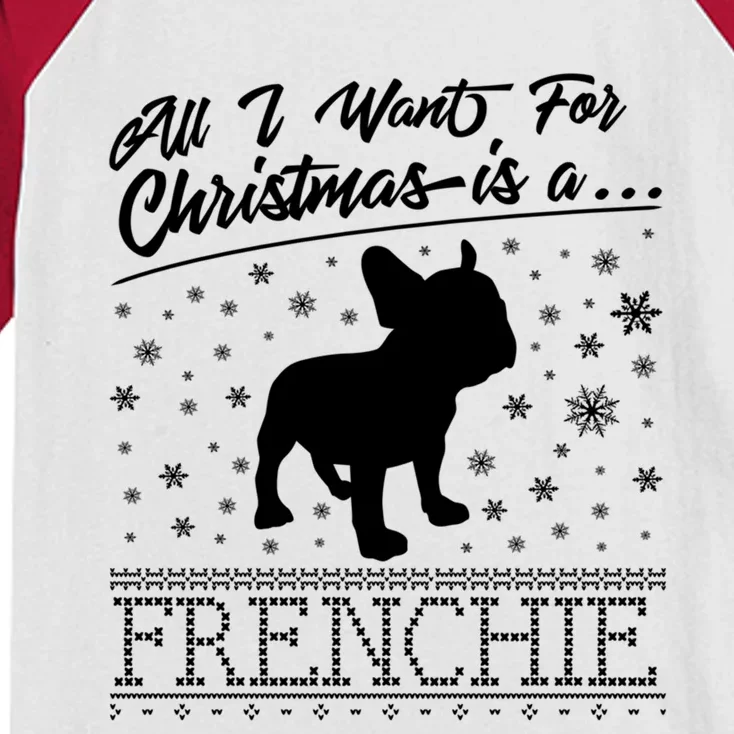 Frenchie All I Want For Christmas French Bulldog Great Gift Kids Colorblock Raglan Jersey