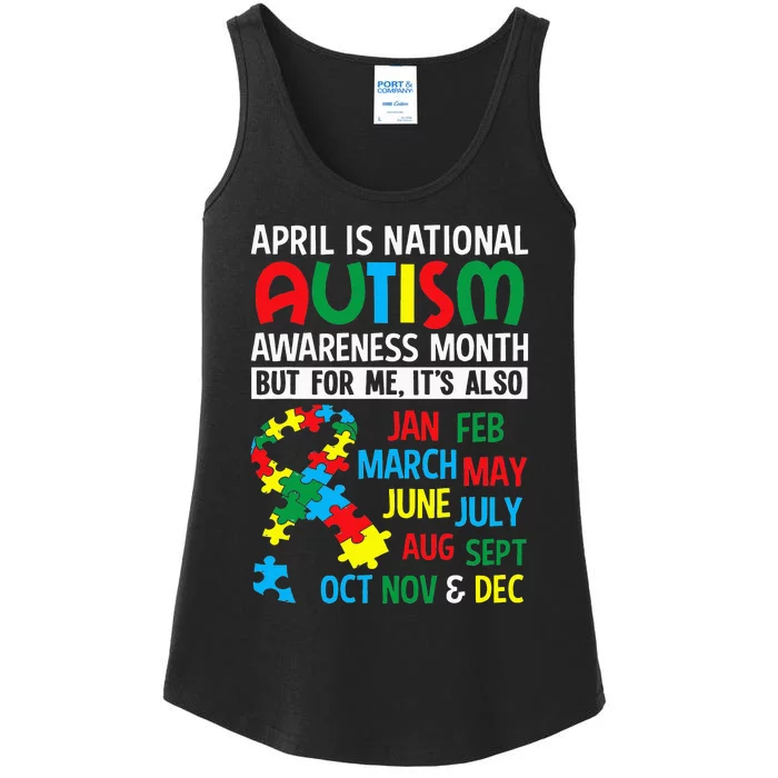 funny April is National Autism Awareness Month Ladies Essential Tank