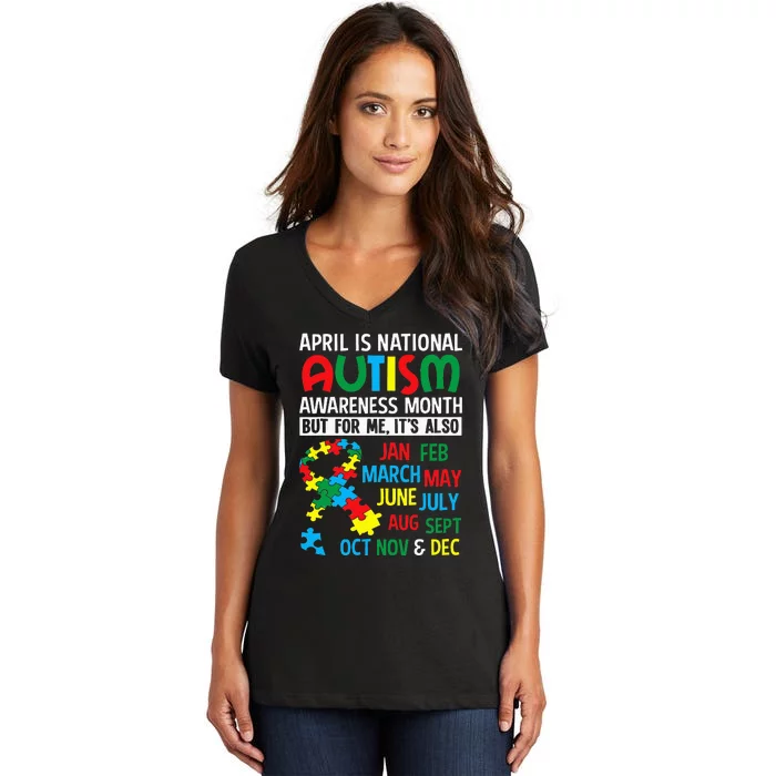 funny April is National Autism Awareness Month Women's V-Neck T-Shirt