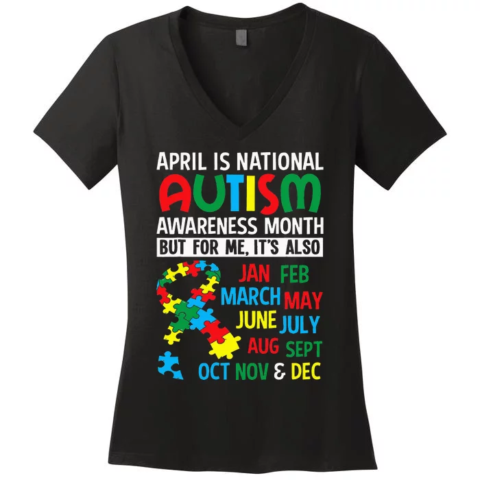 funny April is National Autism Awareness Month Women's V-Neck T-Shirt