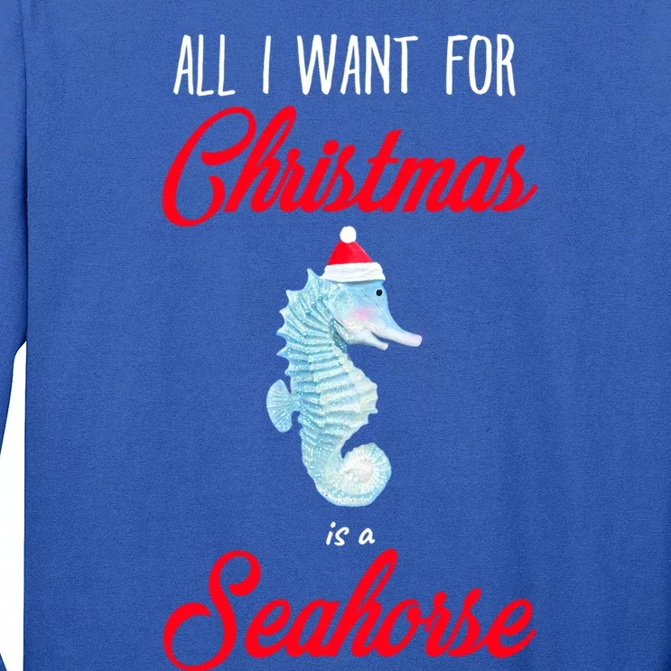 Funny All I Want For Christmas Seahorse Santa Beach Great Gift Long Sleeve Shirt