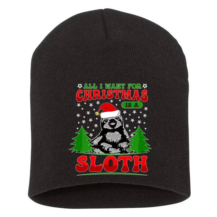 Funny All I Want For Christmas Is A Sloth Short Acrylic Beanie