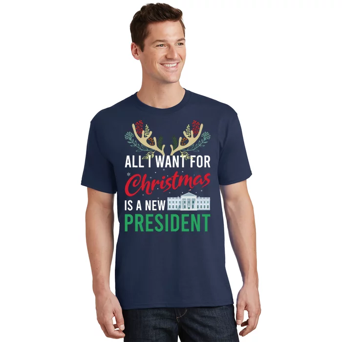 Funny All I Want For Christmas Is A New President Ugly Xmas T-Shirt