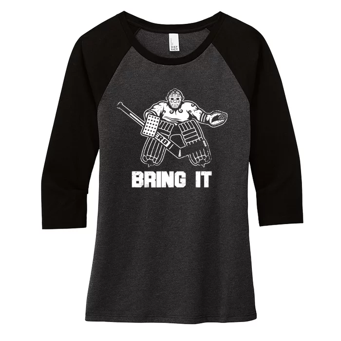 Funny Apparel Ice Hockey Player Goalie Winter Sports Gift Women's Tri-Blend 3/4-Sleeve Raglan Shirt