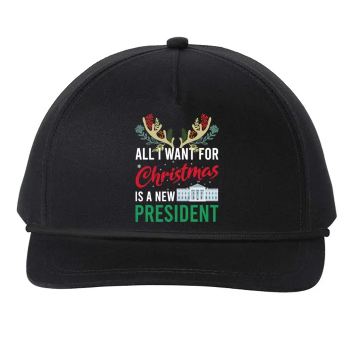 Funny All I Want For Christmas Is A New President Ugly Xmas Funny Gift Snapback Five-Panel Rope Hat