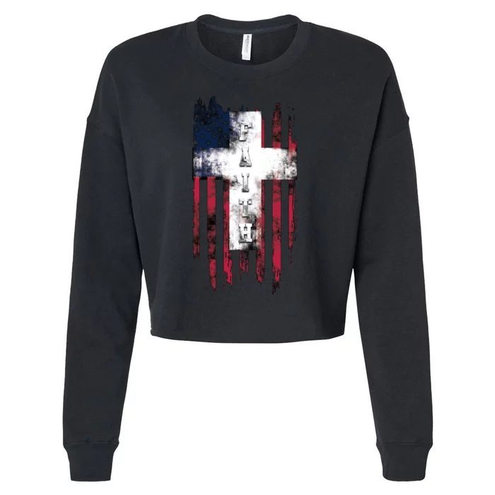 Faith American Flag Cross Cropped Pullover Crew