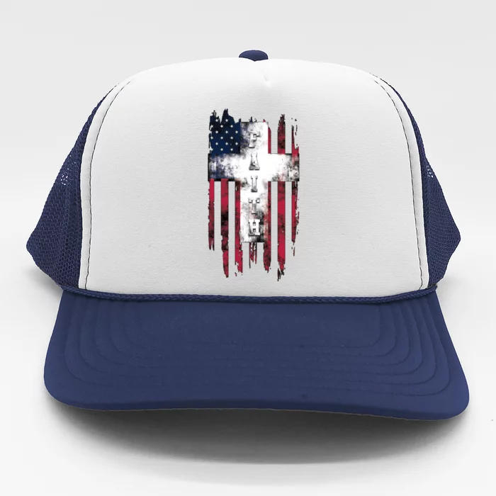 Faith American Flag Cross Trucker Hat