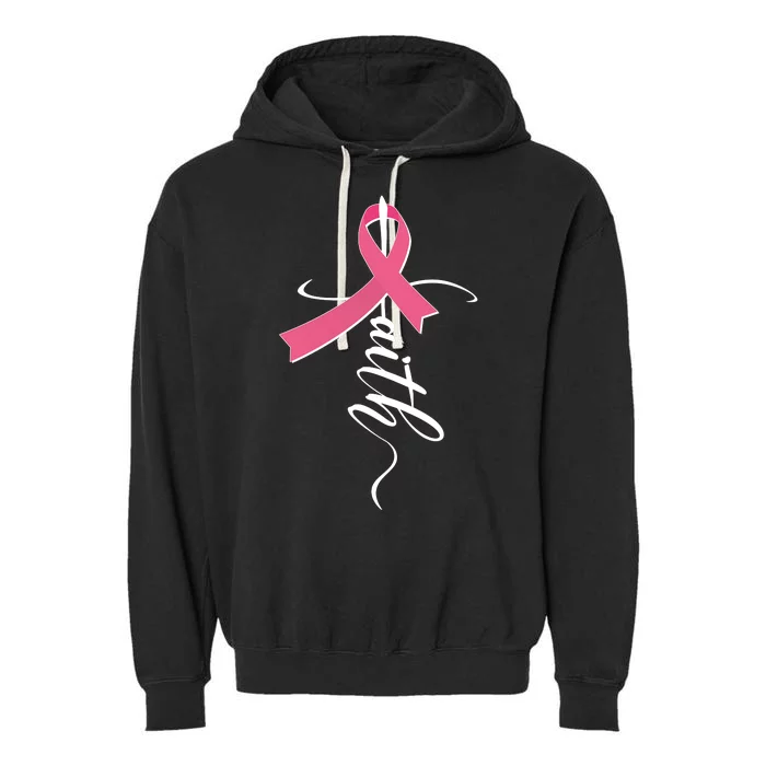 Faith Breast Cancer Awareness Ribbon Garment-Dyed Fleece Hoodie