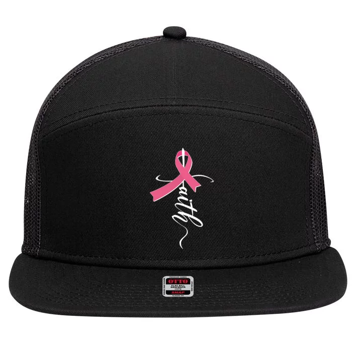 Faith Breast Cancer Awareness Ribbon 7 Panel Mesh Trucker Snapback Hat