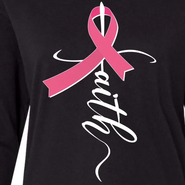 Faith Breast Cancer Awareness Ribbon Womens Cotton Relaxed Long Sleeve T-Shirt