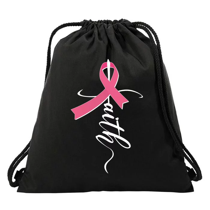 Faith Breast Cancer Awareness Ribbon Drawstring Bag